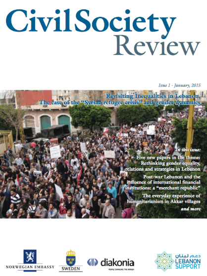 Civil Society Review issue 1 - Revisiting Inequalities in Lebanon: the case of the ""Syrian refugee crisis"" and gender dynamics